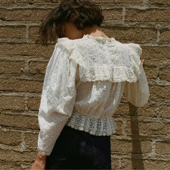 Doen Floryn Blouse - Lace Trim Broderie Anglaise Shirt - Size S - Picture 6 of 10